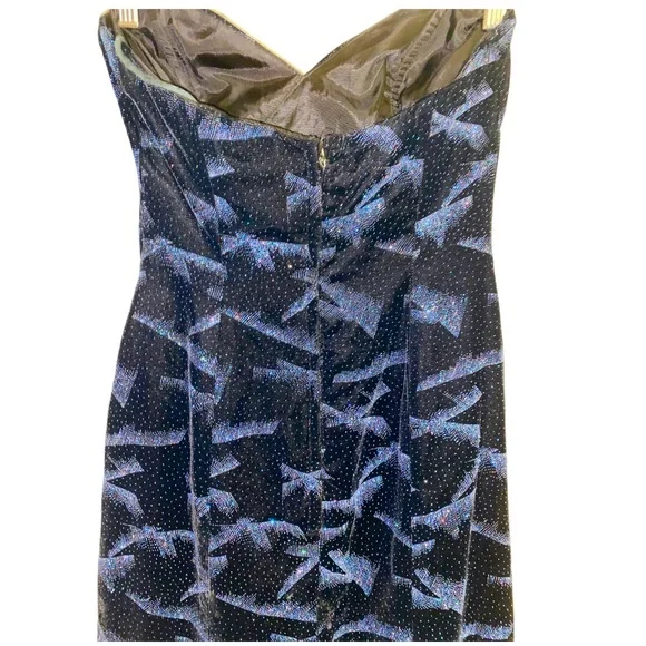 Casadei Vintage black velvet glittery blue strapless dress, starry night, size 4 - Picture 8 of 11